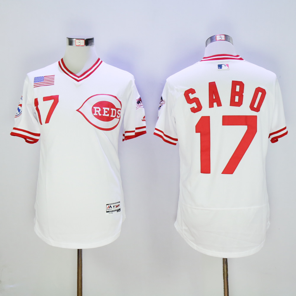 Men MLB Cincinnati Reds #17 Sabo white Throwback 1976 jerseys